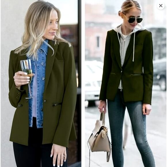 Veronica Beard Jackets & Blazers - SOLD!  Beard 8 Iconic OLIVE GREEN Scuba Dickey Jacket Neoprene Blazer Army
